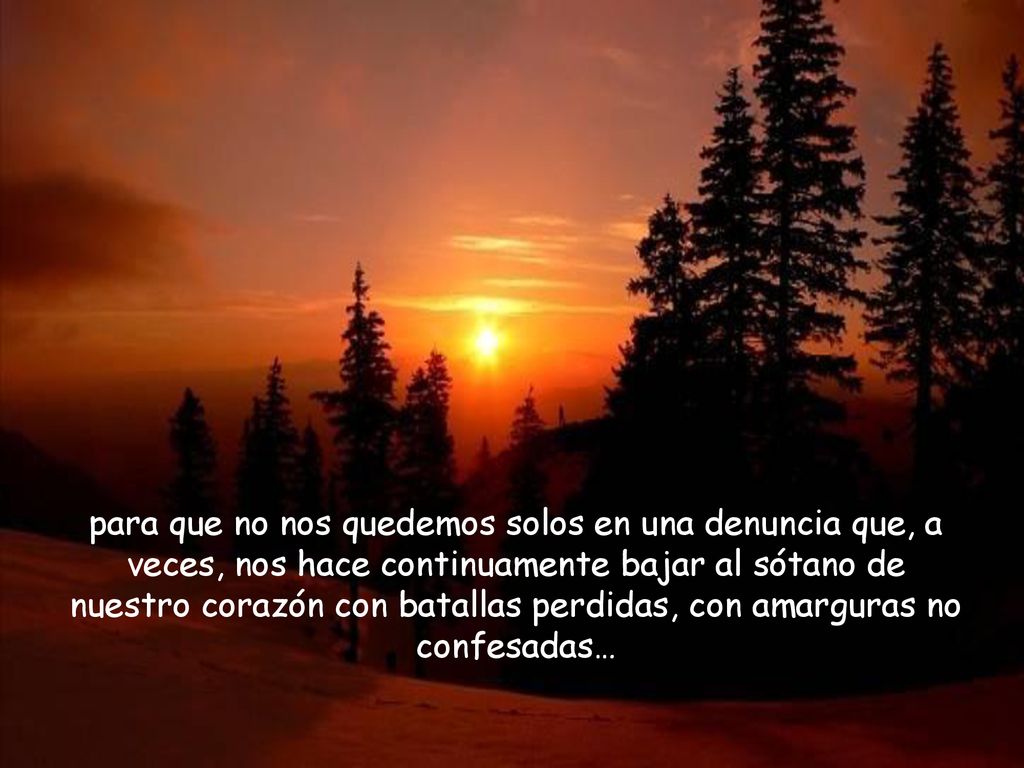 para que no nos quedemos solos en una denuncia que, a veces, nos hace continuamente bajar al sótano de nuestro corazón con batallas perdidas, con amarguras no confesadas…