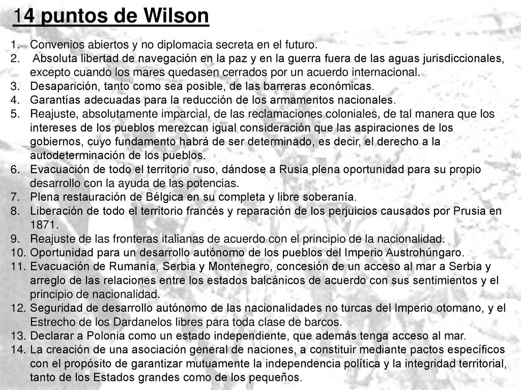 14 puntos de Wilson Convenios abiertos y no diplomacia secreta en el futuro.