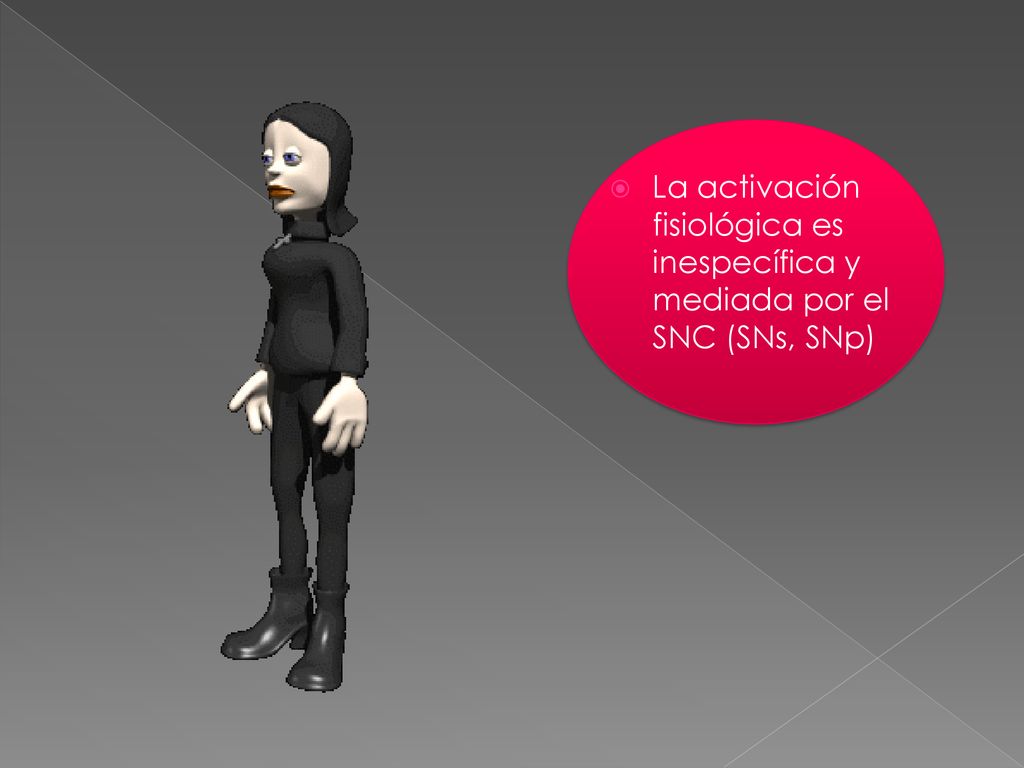 La activación fisiológica es inespecífica y mediada por el SNC (SNs, SNp)