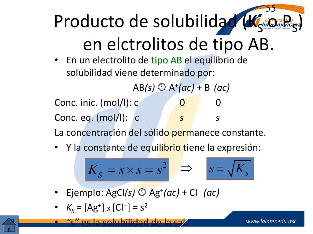 Producto de solubilidad (KS o PS) en elctrolitos de tipo AB.