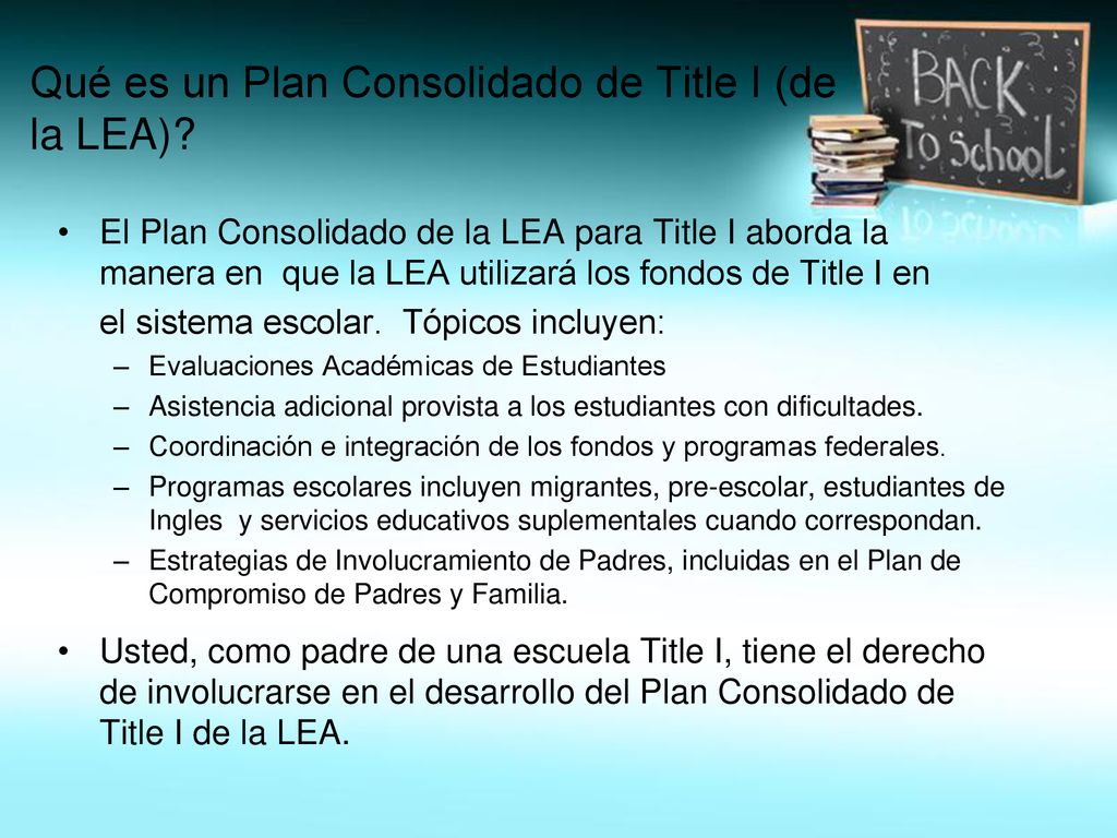 Qué es un Plan Consolidado de Title I (de la LEA)