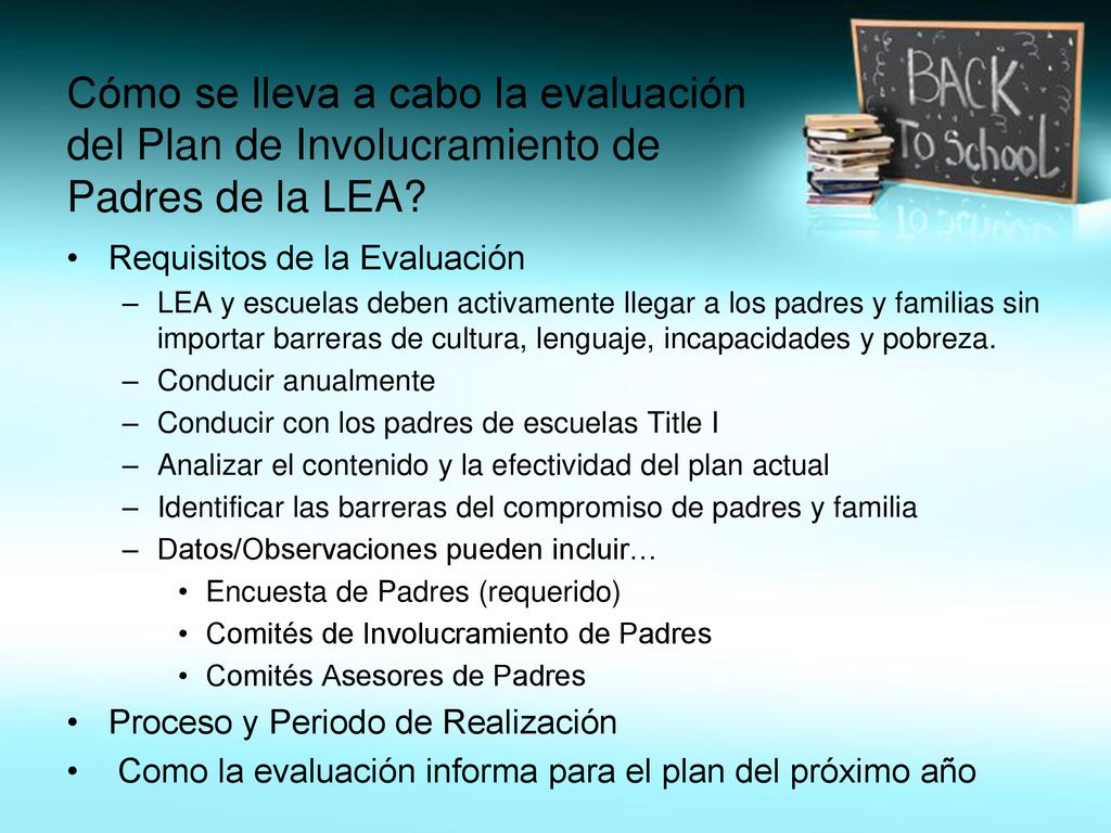 Cómo se lleva a cabo la evaluación del Plan de Involucramiento de Padres de la LEA