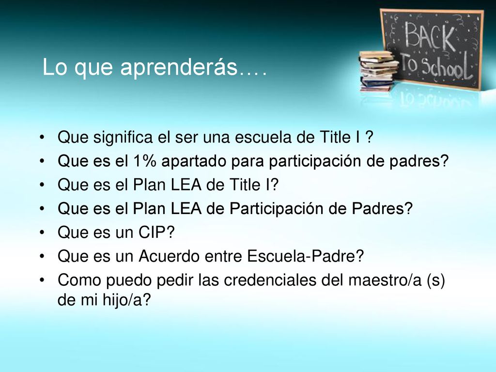 Lo que aprenderás…. Que significa el ser una escuela de Title I