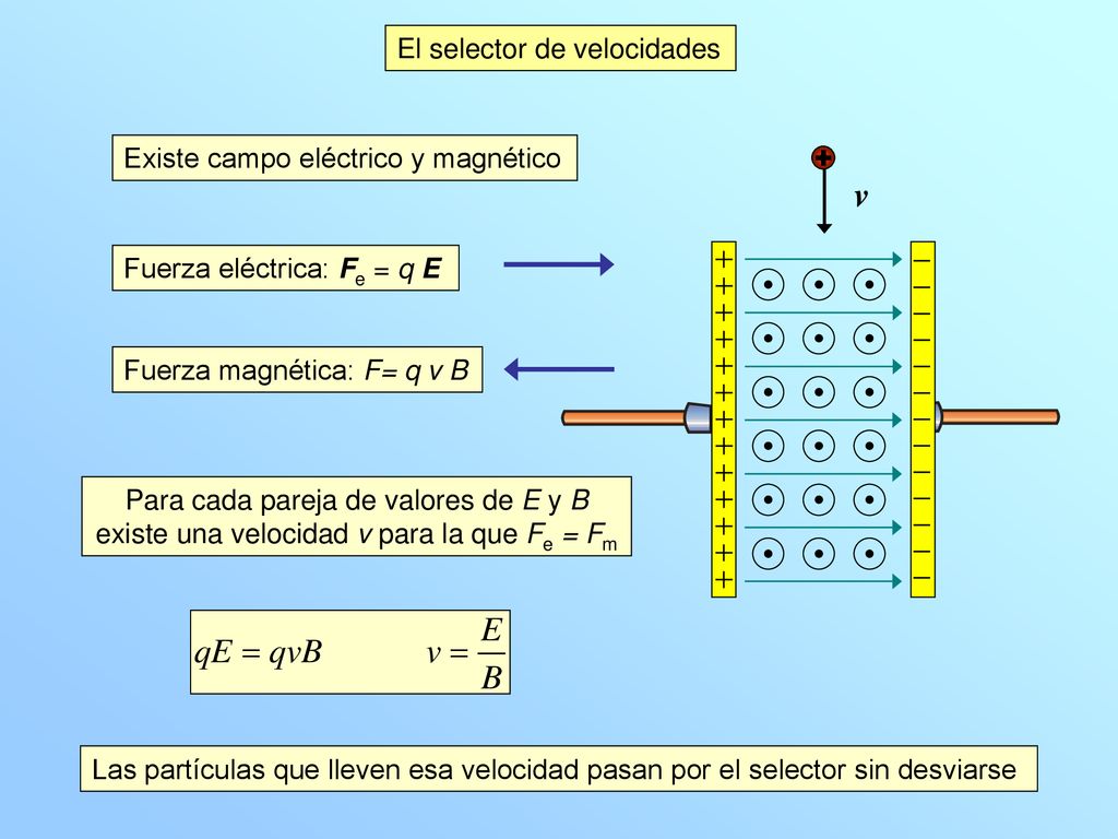 v El selector de velocidades Existe campo eléctrico y magnético
