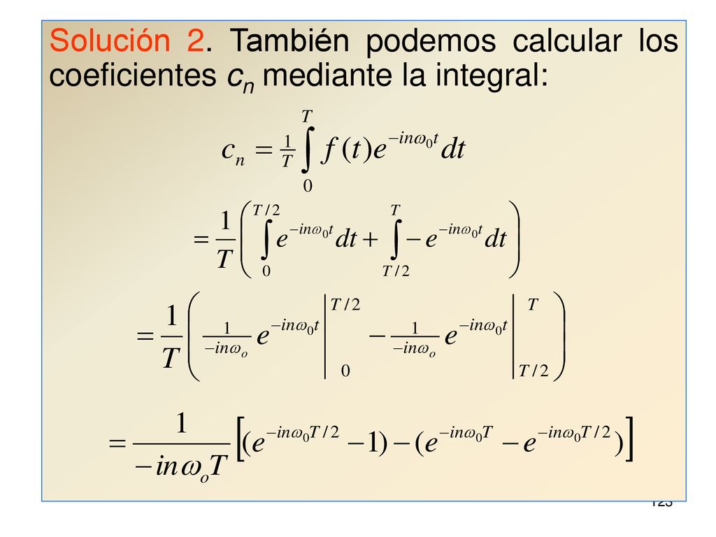 Solución 2. También podemos calcular los coeficientes cn mediante la integral: