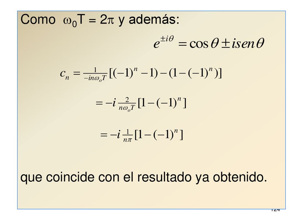 Como w0T = 2p y además: que coincide con el resultado ya obtenido.
