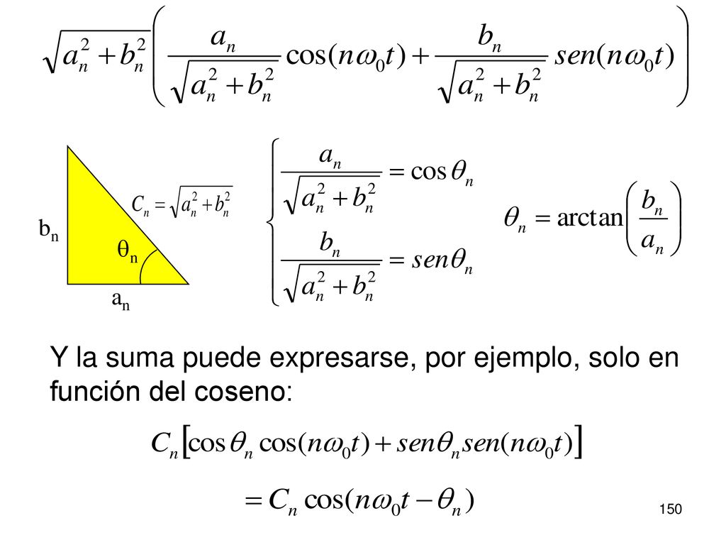 Y la suma puede expresarse, por ejemplo, solo en función del coseno: