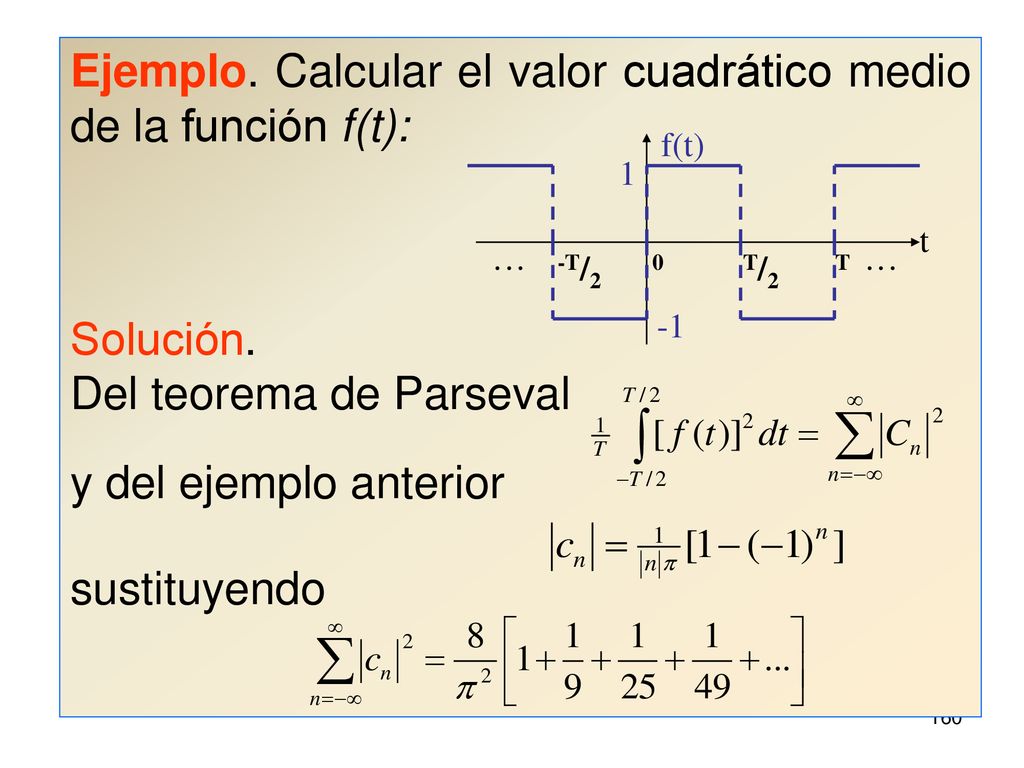 Ejemplo. Calcular el valor cuadrático medio de la función f(t):