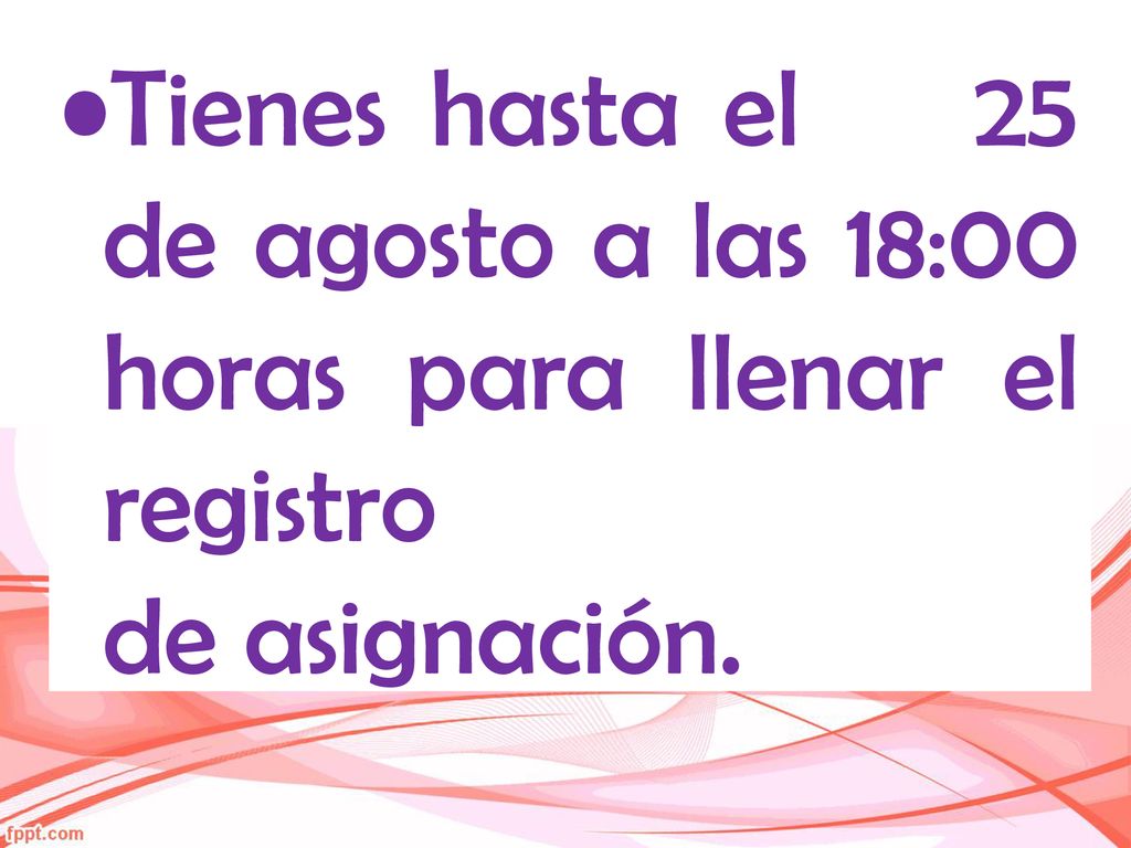 Tienes hasta el 25 de agosto a las 18:00 horas para llenar el registro de asignación.