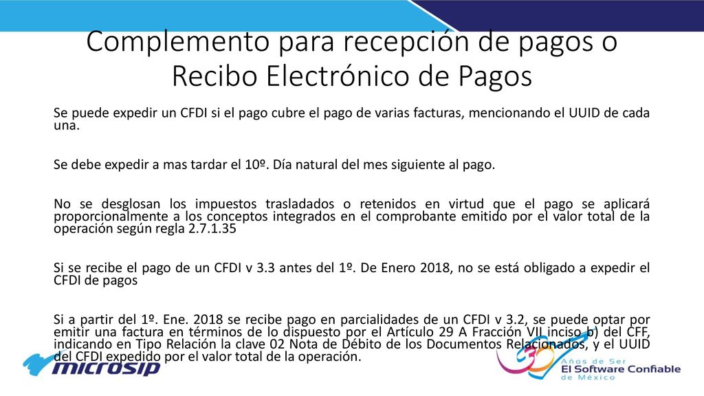 Complemento para recepción de pagos o Recibo Electrónico de Pagos