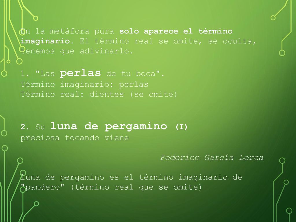 En la metáfora pura solo aparece el término imaginario