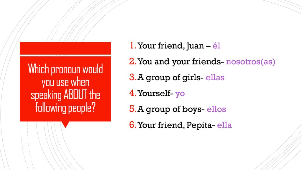 Which pronoun would you use when speaking ABOUT the following people