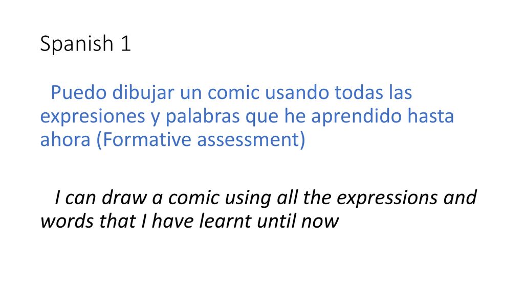 Spanish 1 Puedo dibujar un comic usando todas las expresiones y palabras que he aprendido hasta ahora (Formative assessment)