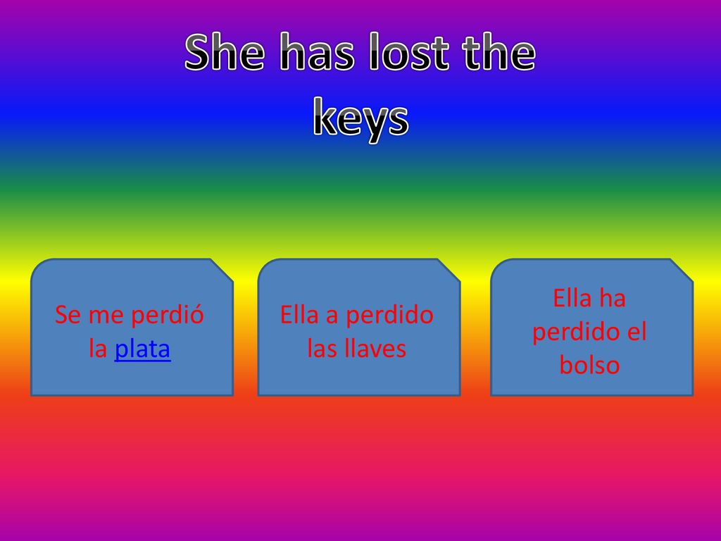 She has lost the keys Se me perdió la plata Ella a perdido las llaves