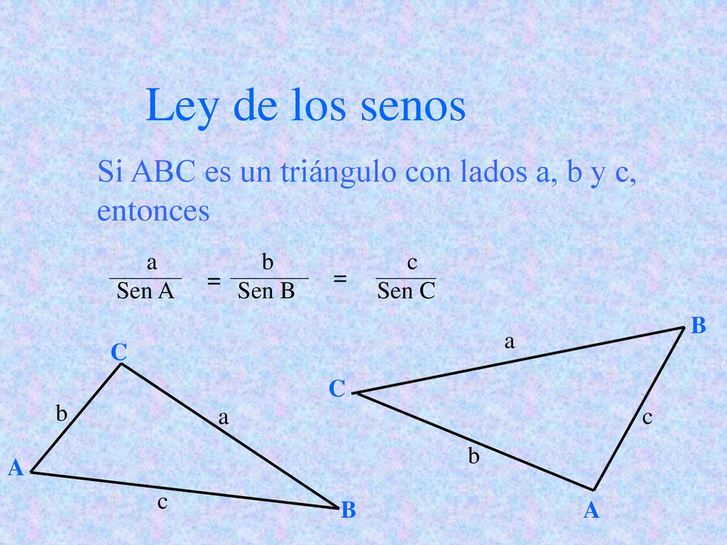 Ley de los senos Si ABC es un triángulo con lados a, b y c, entonces a