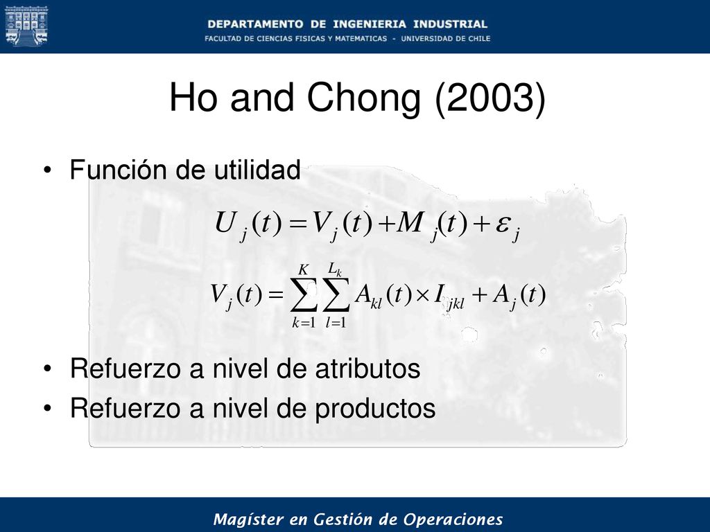 Ho and Chong (2003) Función de utilidad Refuerzo a nivel de atributos