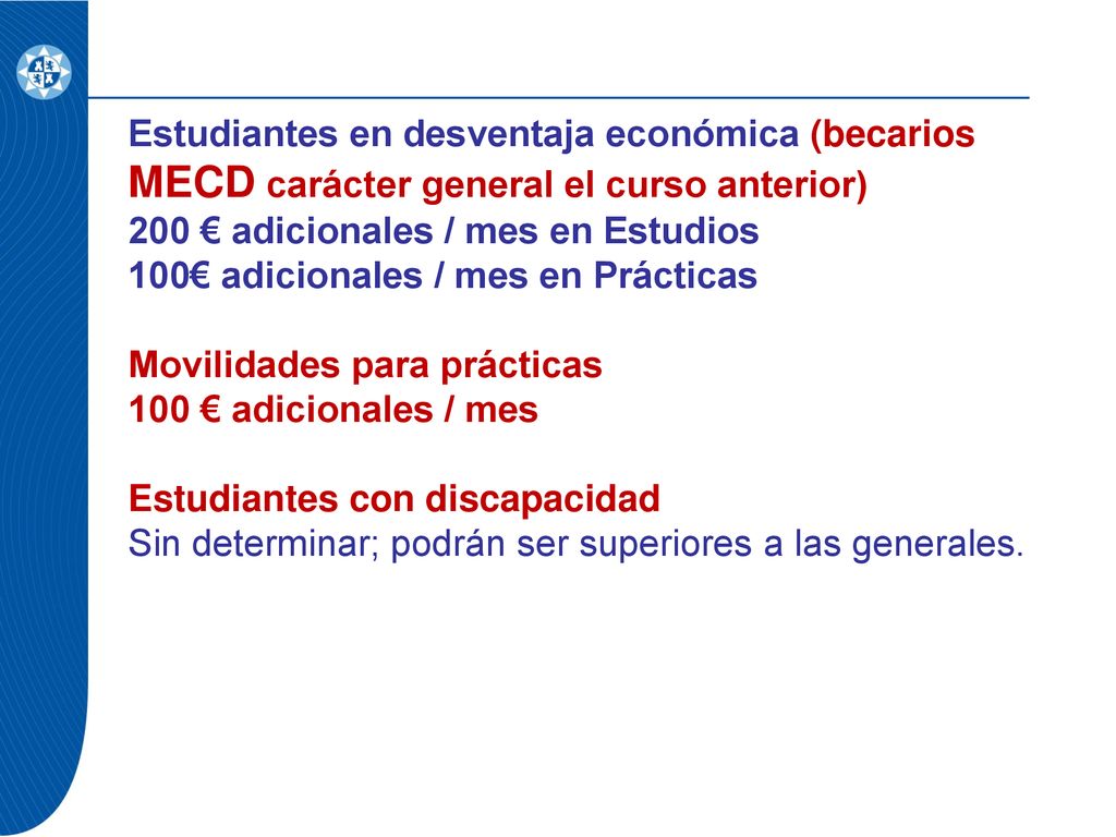 Estudiantes en desventaja económica (becarios MECD carácter general el curso anterior)