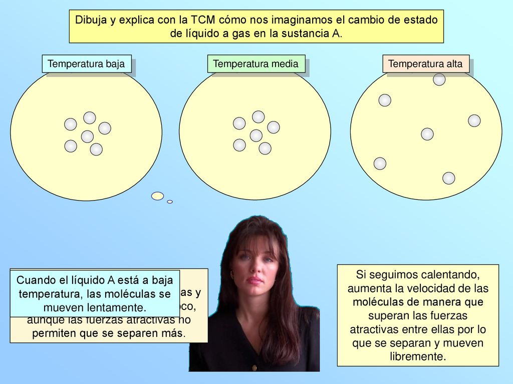 Dibuja y explica con la TCM cómo nos imaginamos el cambio de estado