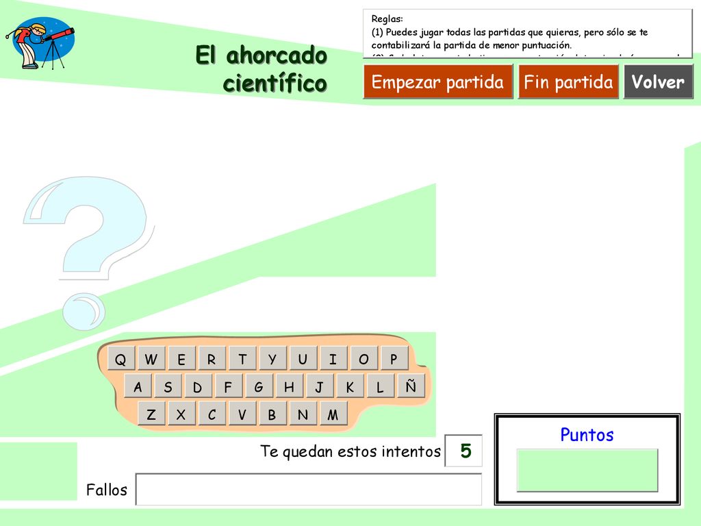 El ahorcado científico Puntos Te quedan estos intentos Fallos