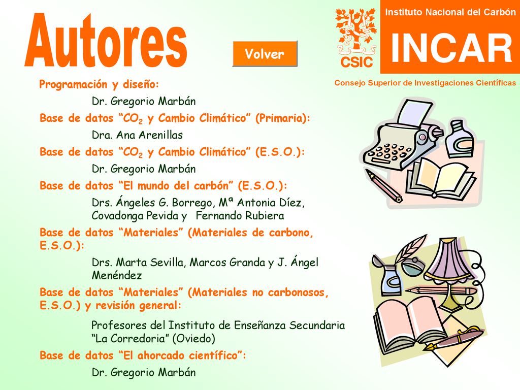 INCAR Instituto Nacional del Carbón. Consejo Superior de Investigaciones Científicas. Autores. Programación y diseño: