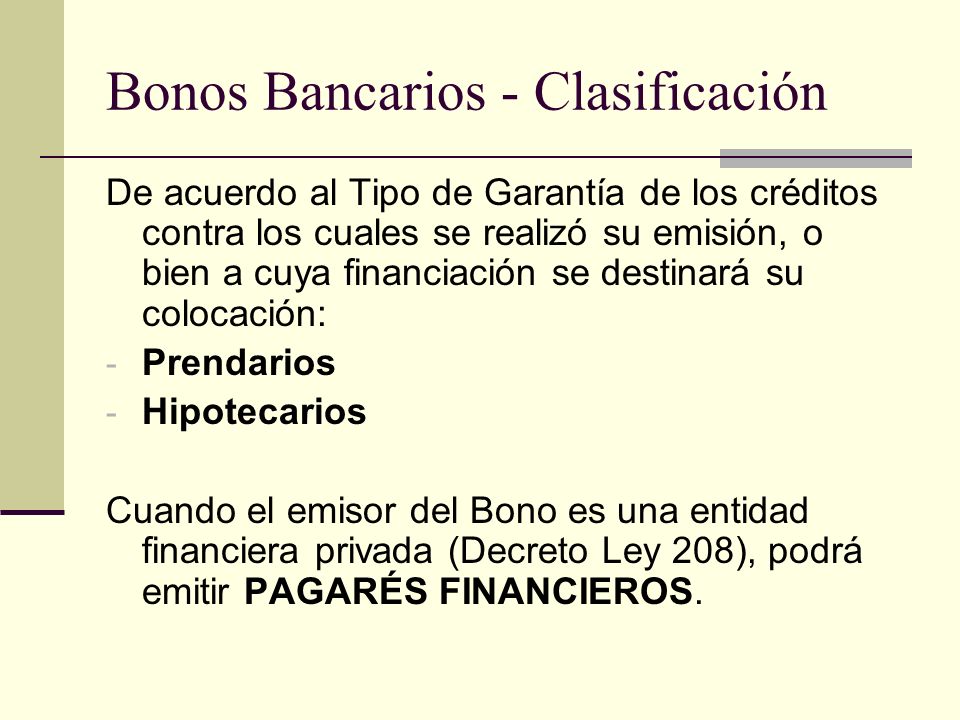 Bonos Bancarios - Clasificación