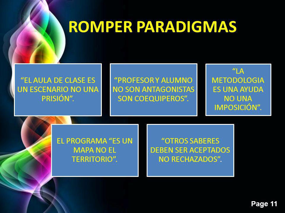 ROMPER PARADIGMAS EL AULA DE CLASE ES UN ESCENARIO NO UNA PRISIÓN .