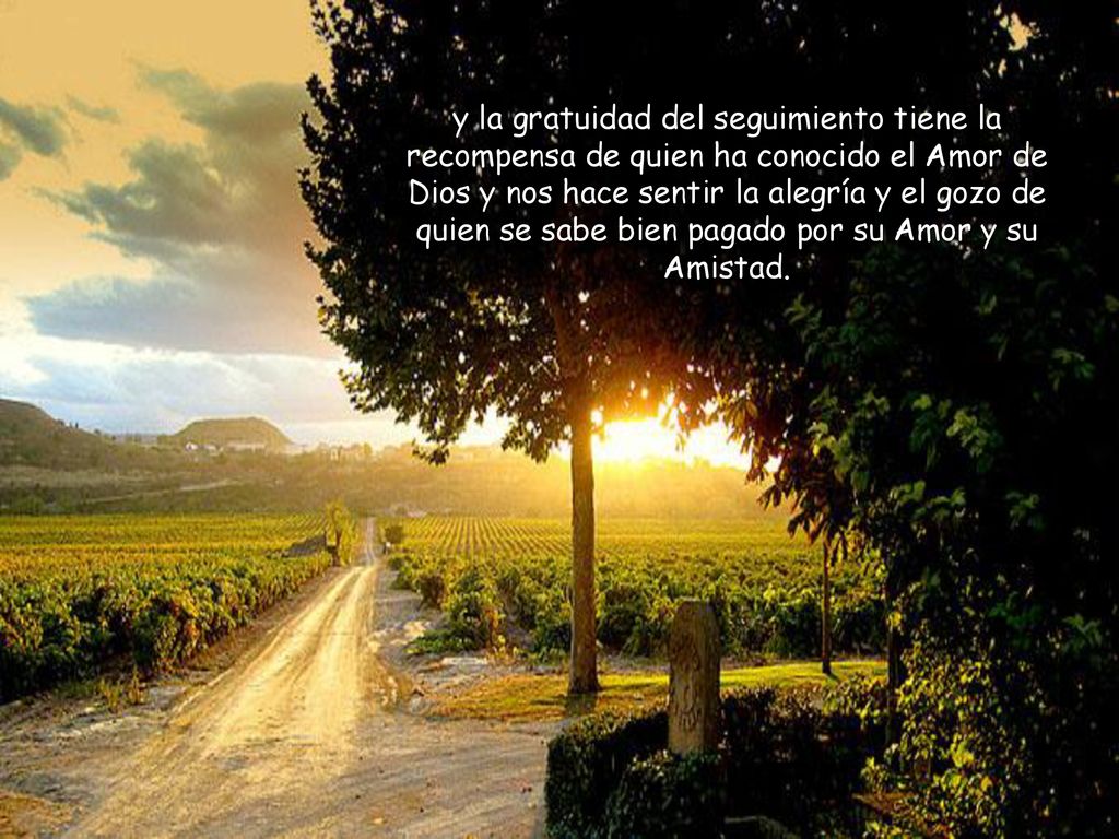 y la gratuidad del seguimiento tiene la recompensa de quien ha conocido el Amor de Dios y nos hace sentir la alegría y el gozo de quien se sabe bien pagado por su Amor y su Amistad.