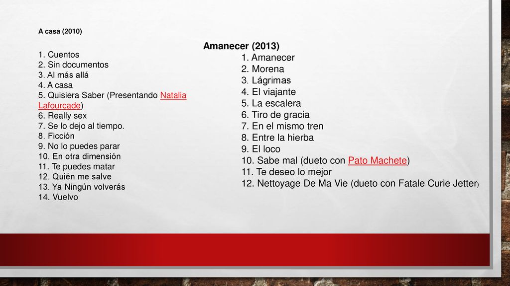 A casa (2010) 1. Cuentos. 2. Sin documentos. 3. Al más allá. 4. A casa. 5. Quisiera Saber (Presentando Natalia Lafourcade)