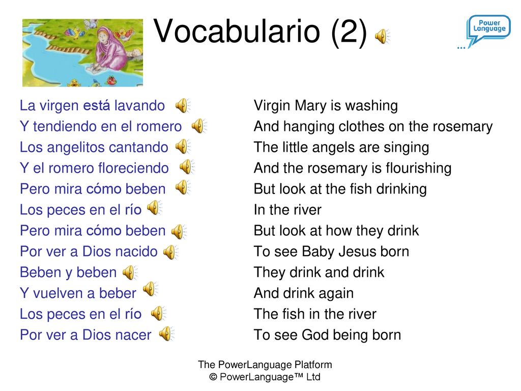 Vocabulario (2) La virgen está lavando Y tendiendo en el romero