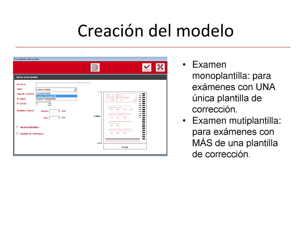 Creación del modelo Examen monoplantilla: para exámenes con UNA única plantilla de corrección.