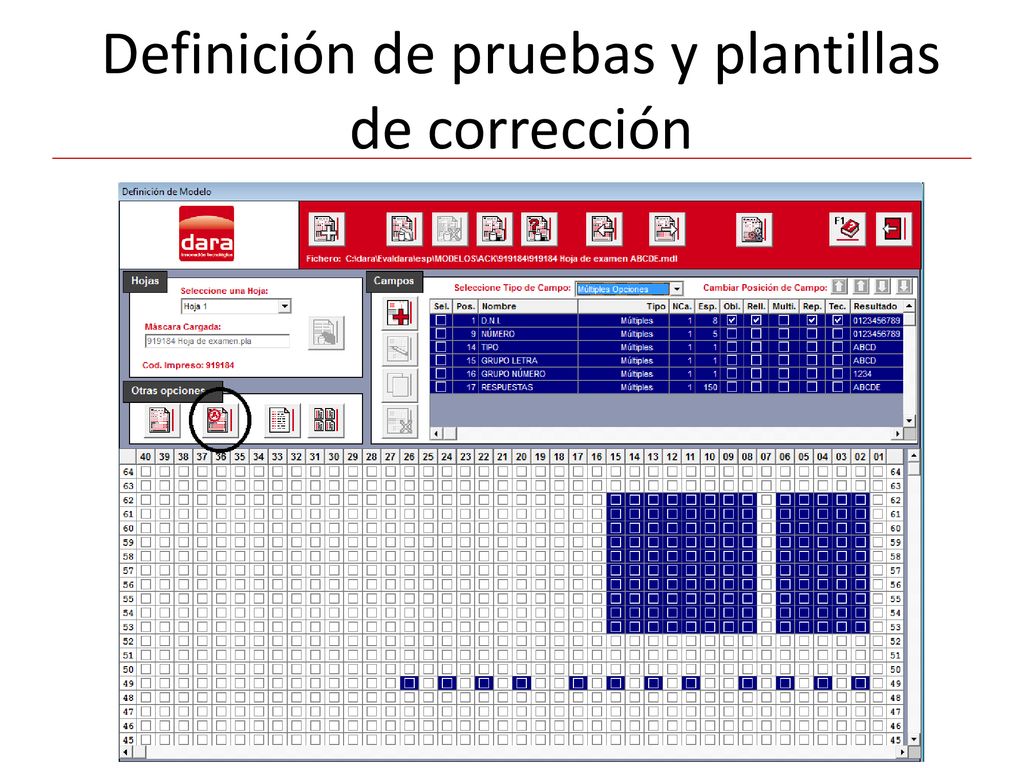 Definición de pruebas y plantillas de corrección