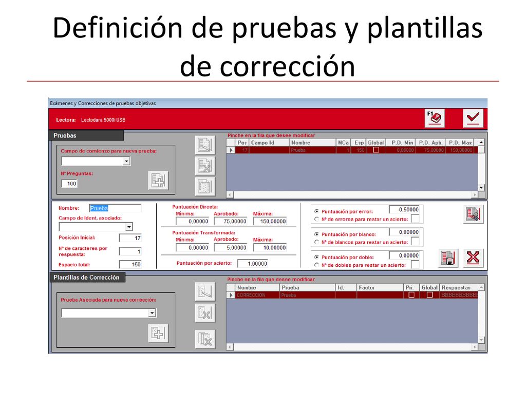 Definición de pruebas y plantillas de corrección