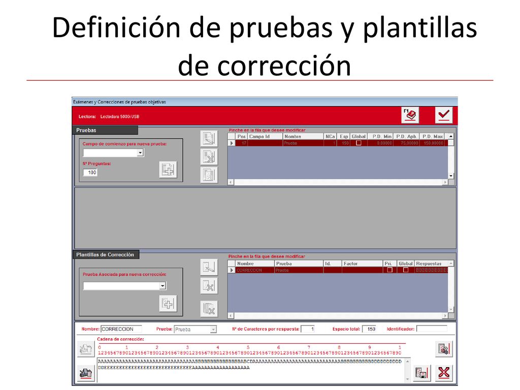 Definición de pruebas y plantillas de corrección