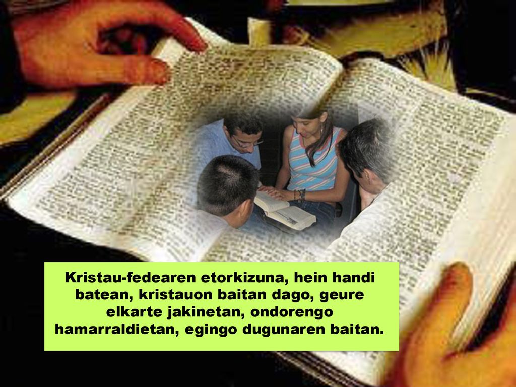 Kristau-fedearen etorkizuna, hein handi batean, kristauon baitan dago, geure elkarte jakinetan, ondorengo hamarraldietan, egingo dugunaren baitan.