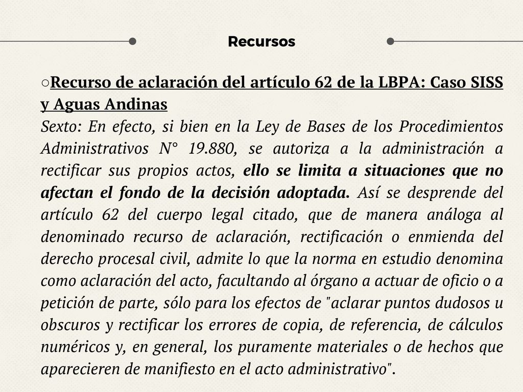 Recursos Recurso de aclaración del artículo 62 de la LBPA: Caso SISS y Aguas Andinas.
