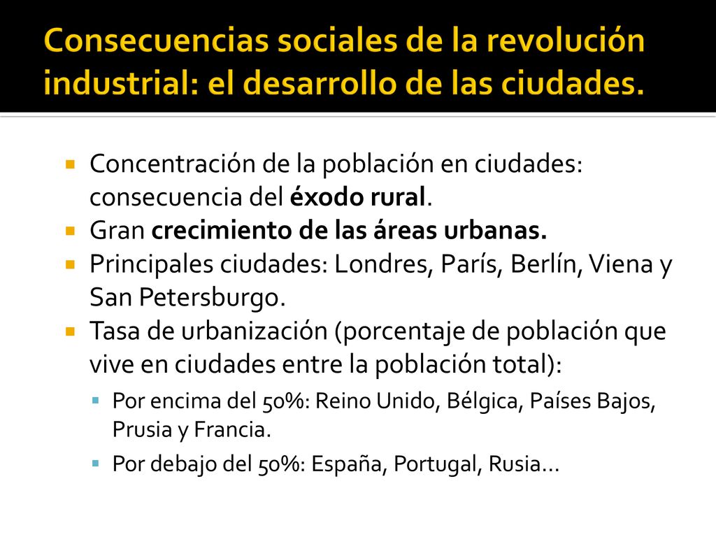 Consecuencias sociales de la revolución industrial: el desarrollo de las ciudades.