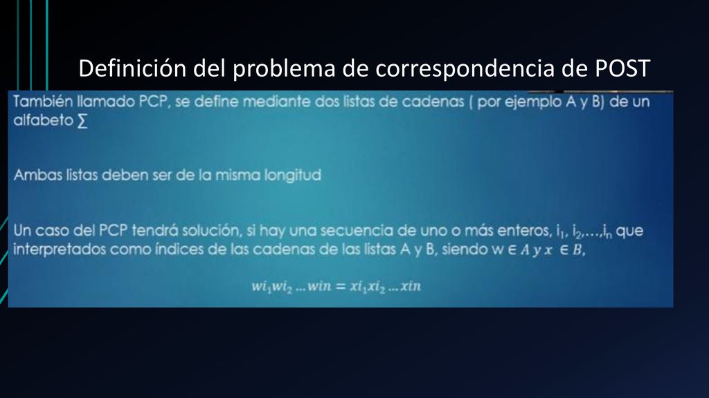 Definición del problema de correspondencia de POST