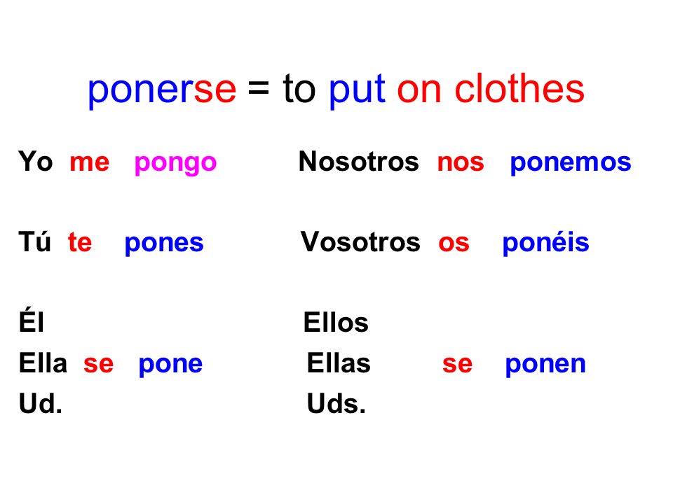 ponerse = to put on clothes