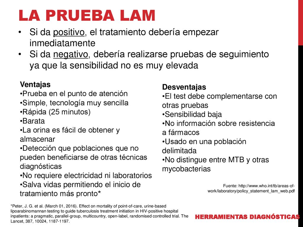 LA PRUEBA LAM Si da positivo, el tratamiento debería empezar inmediatamente.