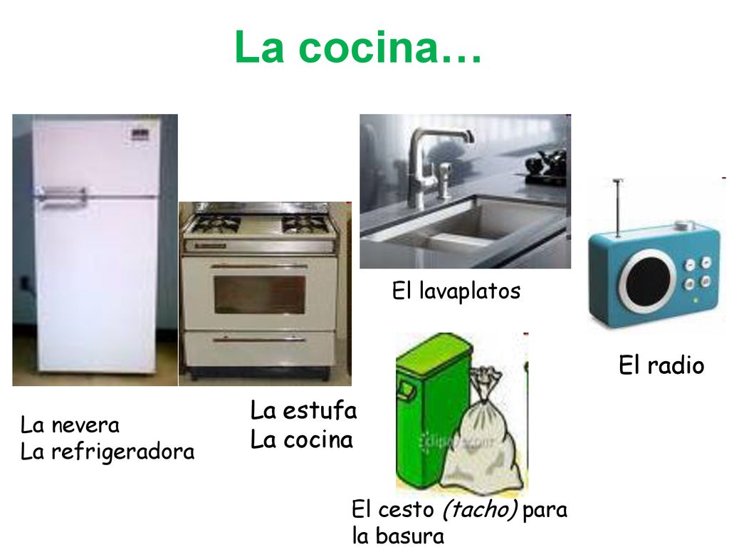 La cocina… El radio La estufa La cocina El lavaplatos La nevera