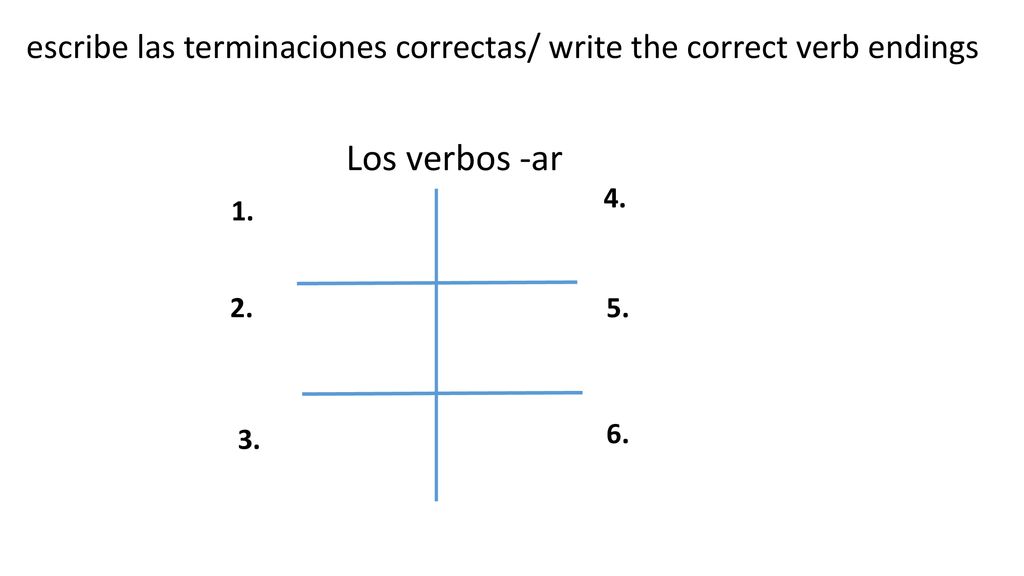 escribe las terminaciones correctas/ write the correct verb endings