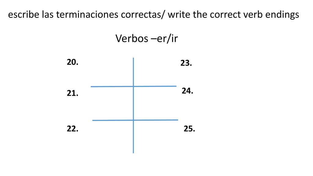 escribe las terminaciones correctas/ write the correct verb endings