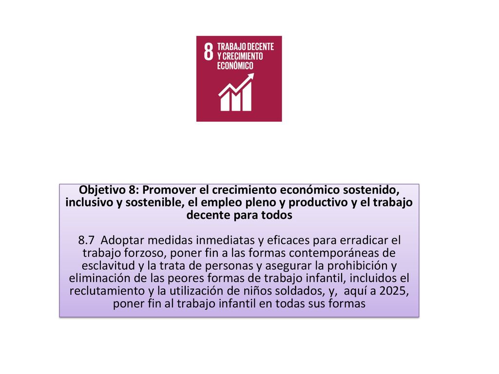 Objetivo 8: Promover el crecimiento económico sostenido, inclusivo y sostenible, el empleo pleno y productivo y el trabajo decente para todos