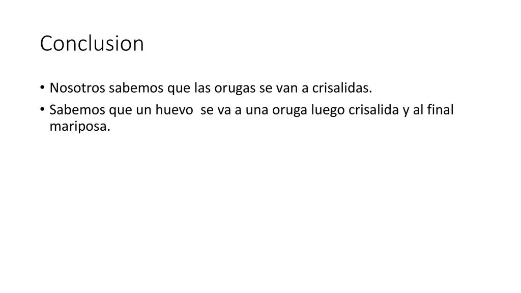 Conclusion Nosotros sabemos que las orugas se van a crisalidas.