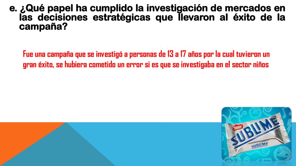 e. ¿Qué papel ha cumplido la investigación de mercados en las decisiones estratégicas que llevaron al éxito de la campaña