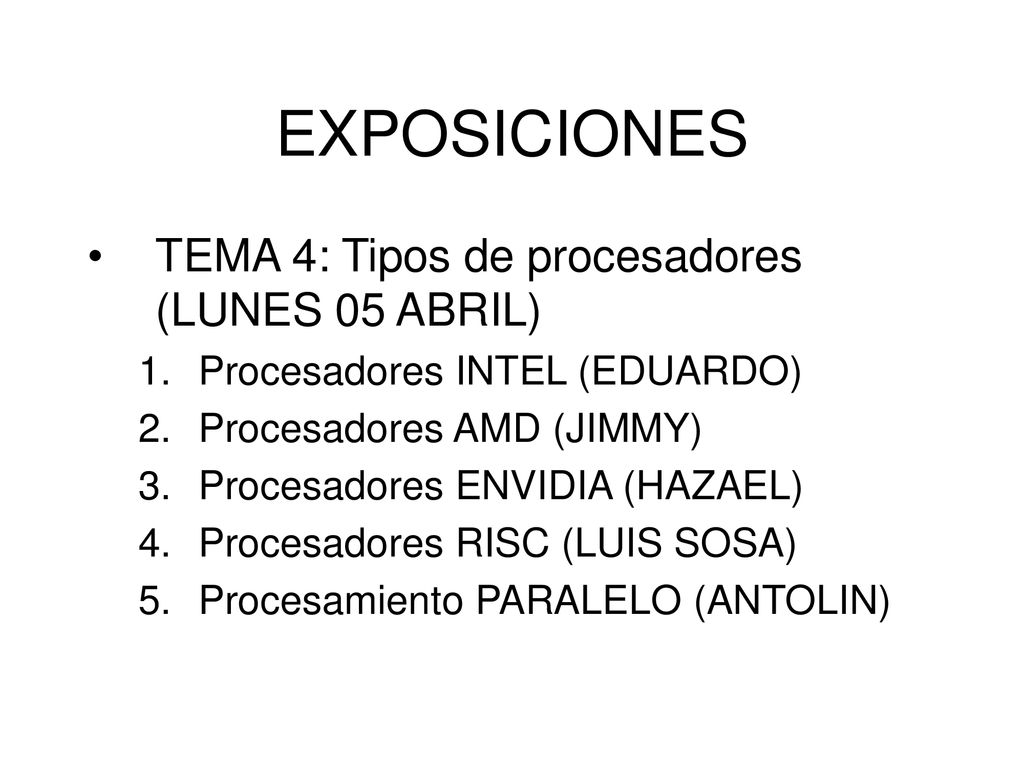 EXPOSICIONES TEMA 4: Tipos de procesadores (LUNES 05 ABRIL)