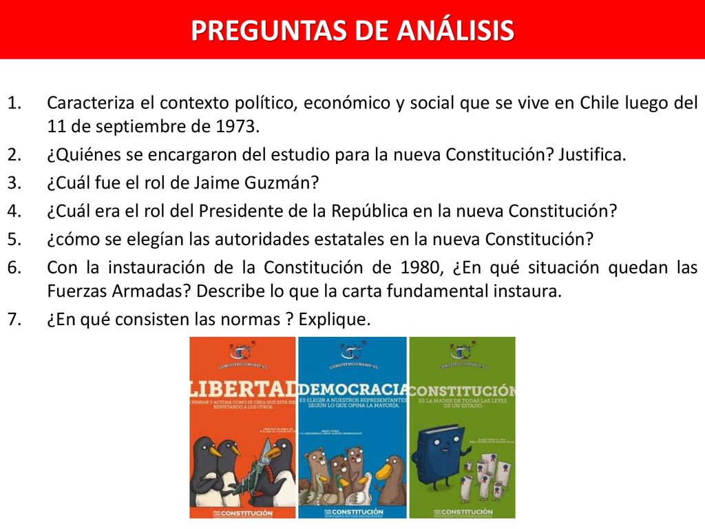 PREGUNTAS DE ANÁLISIS Caracteriza el contexto político, económico y social que se vive en Chile luego del 11 de septiembre de