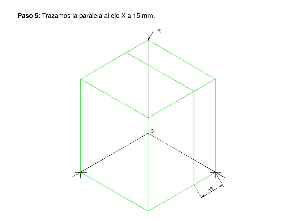 Paso 5: Trazamos la paralela al eje X a 15 mm.