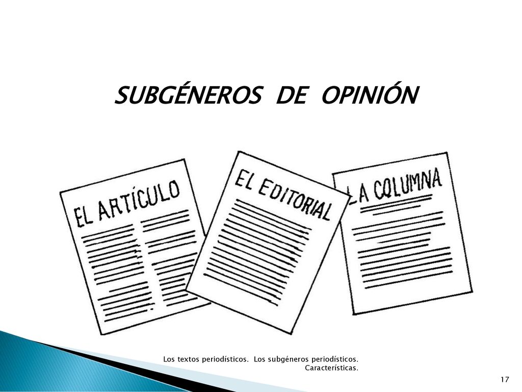 SUBGÉNEROS DE OPINIÓN Los textos periodísticos. Los subgéneros periodísticos. Características.
