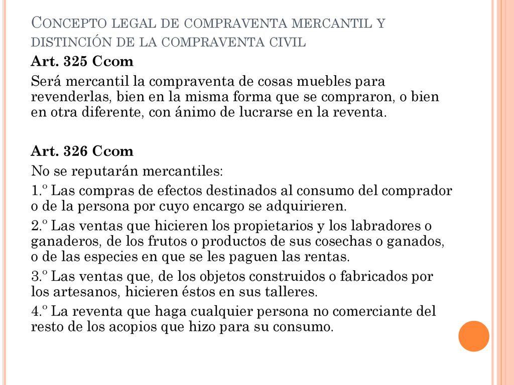 Concepto legal de compraventa mercantil y distinción de la compraventa civil